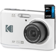 Kodak PIXPRO FZ45 16MP Digital Camera White with Lexar 64GB Memory Card