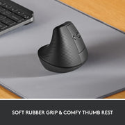 Logitech Core Ergo Series LIFT Vertical Ergonomic Wireless Mouse, Bluetooth/USB, Graphite