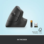 Logitech Core Ergo Series LIFT Vertical Ergonomic Wireless Mouse, Bluetooth/USB, Graphite