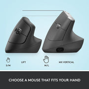 Logitech Core Ergo Series LIFT Vertical Ergonomic Wireless Mouse, Bluetooth/USB, Graphite