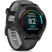 Garmin Forerunner 265 GPS Smartwatch, Black/Powder Gray w/ Garmin HRM 200 (M-XL) Bundle