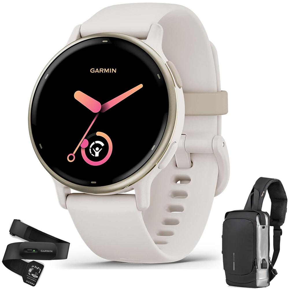 Garmin Vivoactive 5 Fitness Smartwatch Ivory + Backpack & Heart Rate Strap M-XL