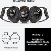 Garmin Instinct 3 50 mm GPS Smartwatch Solar with Light + 2 Yr Warranty Bundle