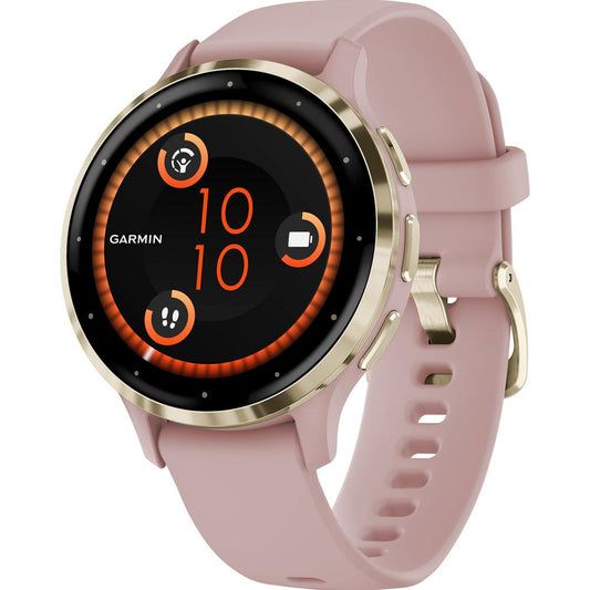 Garmin Venu 3S Health Fitness GPS Smartwatch Gold Steel Bezel w/ Dust Rose Case (41mm)