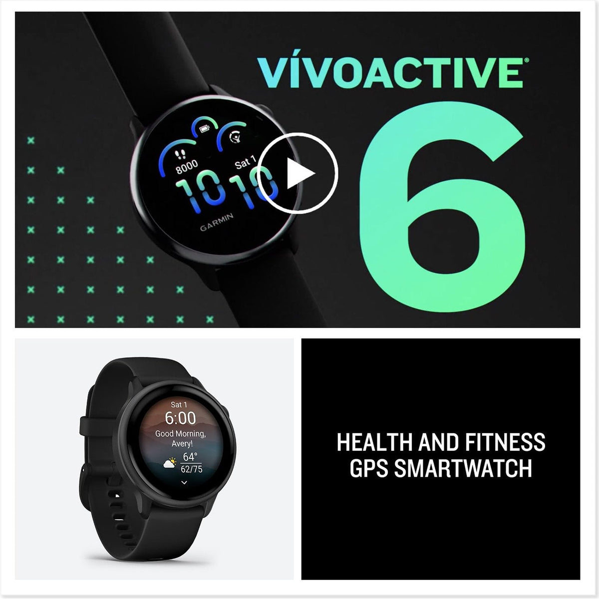 Garmin VIVOACTIVE 6 Health and Fitness GPS Smartwatch, Black with Silicone Band
