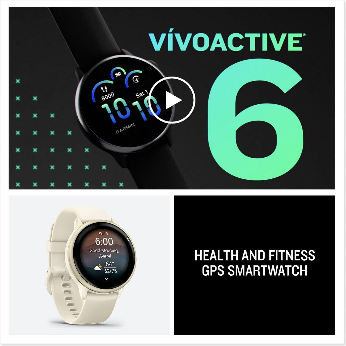 Garmin VIVOACTIVE 6 Health and Fitness GPS Smartwatch, Bone with Silicone Band
