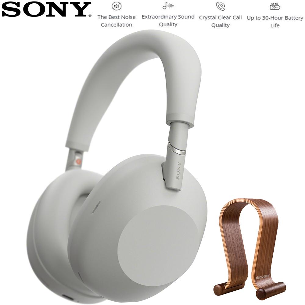 Sony Best Wireless Noise Canceling Headphones Platinum Silver with Wood Stand