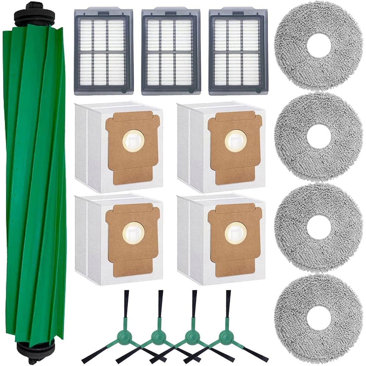 Deco Essentials 16Pcs Replacement Kits for iRobot Roomba Plus, Brushes, Filters, Bags&Mop Cloths