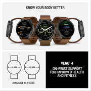 Garmin Venu 4,45 mm Smartwatch, Slate with Black Band and Brown Leather Band