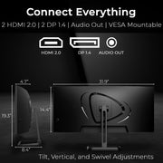 Deco Gear 34 inch Curved Ultrawide Business Monitor, 3440x1440, 100Hz, HDR