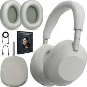 Sony Wireless Noise Canceling Headphones, Silver w/ Deco Gear Earpads & Master Guide