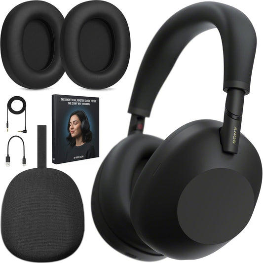 Sony Wireless Noise Canceling Headphones, Black w/ Deco Gear Earpads & Master Guide