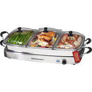 Elite Gourmet EWM-9933 7.5-Qt Triple Buffet Server and Warming Tray, Stainless Steel