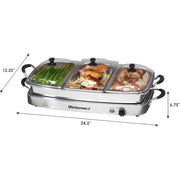 Elite Gourmet EWM-9933 7.5-Qt Triple Buffet Server and Warming Tray, Stainless Steel