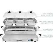 Elite Gourmet EWM-9933 7.5-Qt Triple Buffet Server and Warming Tray, Stainless Steel