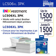 Brother Genuine LC506XL3PKS 3-Pack High Yield Color Ink Cartridges C/M/Y 2Pack