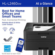 Brother HLL2460DW SOHO Laser Printer with 26-Month Plan, HDMI & USB Cables