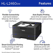 Brother HLL2460DW SOHO Laser Printer with 26-Month Plan, HDMI & USB Cables