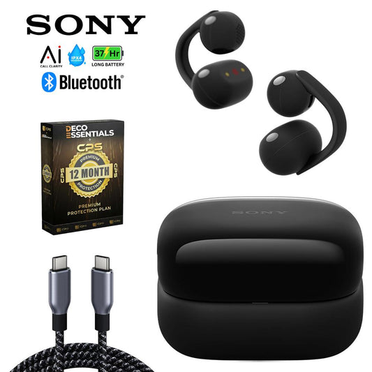 Sony LinkBuds Clip Open-Ear Truly Wireless Earbuds, Black + 1 YR Warranty Bundle