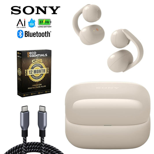 Sony LinkBuds Clip Open-Ear Truly Wireless Earbuds, Greige + 1 YR Warranty Bundle