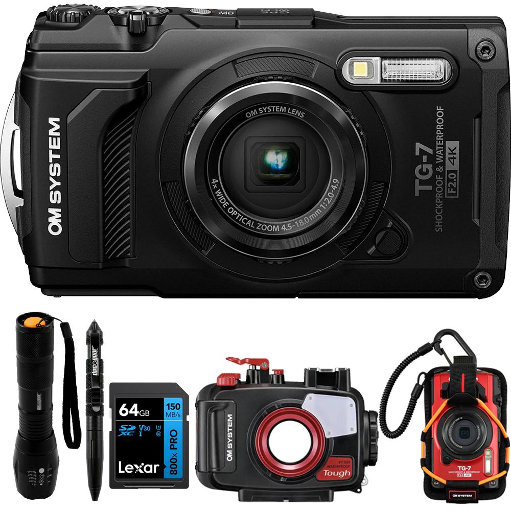 OM SYSTEM Olympus Tough TG-7 4K Underwater Camera Bundle with Housing and 64GB Card