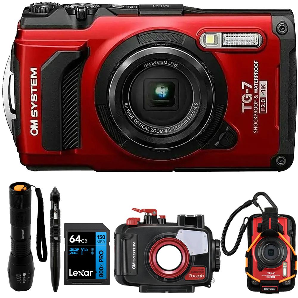 OM Systems Olympus Tough TG-7 4K Underwater Camera Bundle with Housing and 64GB Card