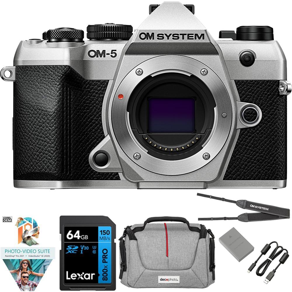 OM SYSTEM Olympus OM-5 Mark II 20.4MP 4K Digital Camera Body; Silver + 64GB Memory Bundle