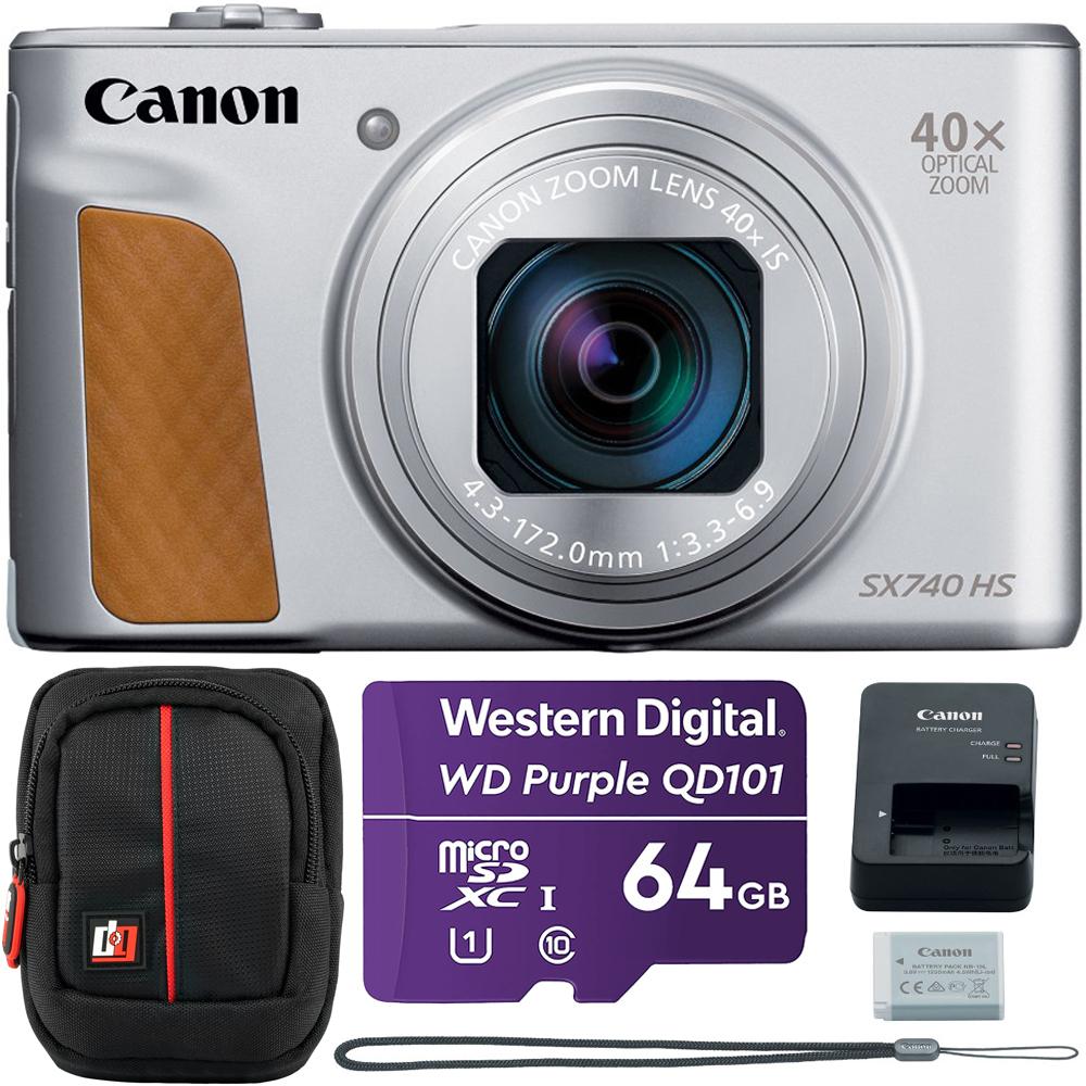 Canon PowerShot SX740 HS 20.3MP 4K Camera (Silver) w/ 64GB Card + Camera Case