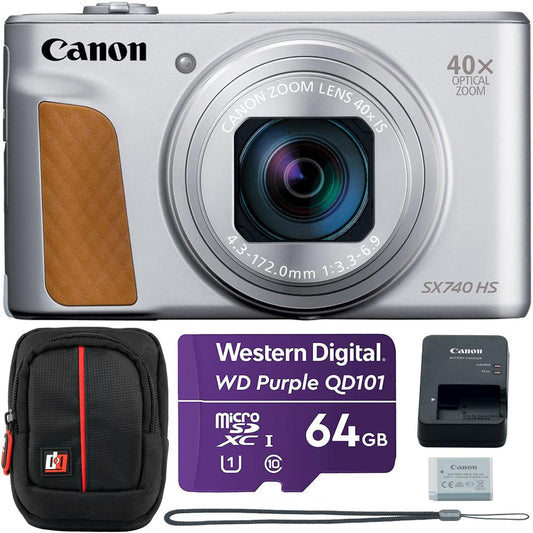Canon PowerShot SX740 HS 20.3MP 4K Camera (Silver) w/ 64GB Card + Camera Case