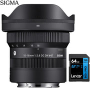 Sigma 10-18mm f/2.8 DC DN Contemporary Lens (Sony E-Mount) with Lexar 64GB Card
