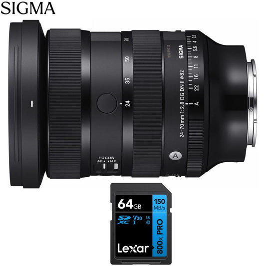 Sigma 24-70mm f/2.8 DG DN II Art Camera Lens (Sony E) with Lexar 64GB Card