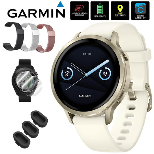 Garmin Venu 4 41mm Health & Fitness GPS Smartwatch, Lunar Gold w/ Accessories Bundle
