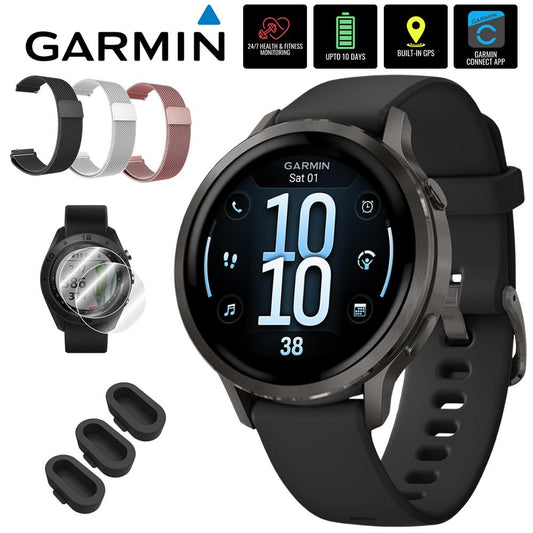 Garmin Venu 4 41mm GPS Smartwatch, Slate with Black Silicone Band w/ Accessories Bundle