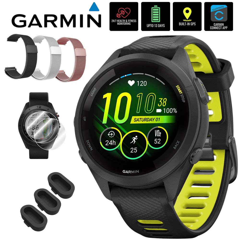 Garmin Forerunner 265S GPS Smartwatch, Black/Amp Yellow w/ Accessories Bundle