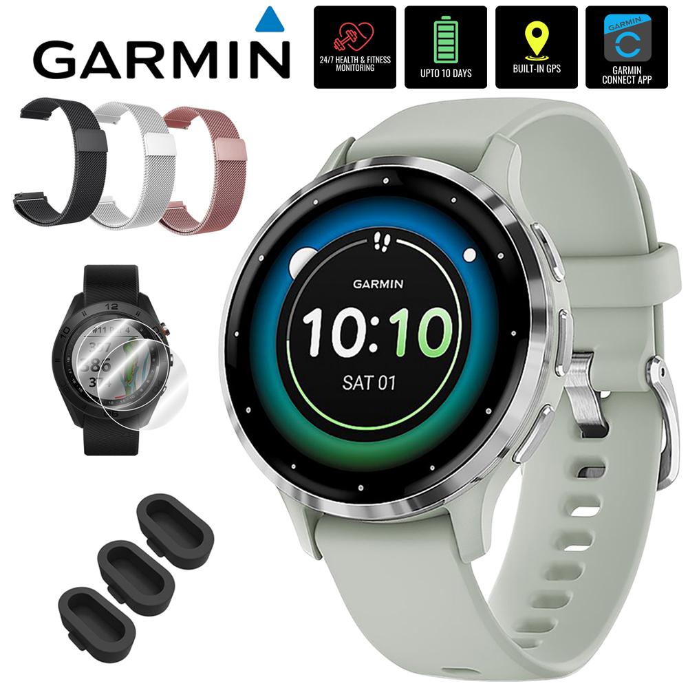 Garmin Venu 3S Health Fitness GPS Smartwatch Steel Bezel (41mm) w/ Accessories Bundle