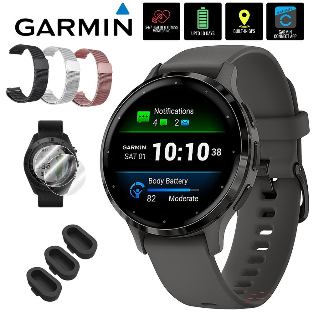 Garmin Venu 3S Health Fitness GPS Smartwatch Steel Bezel (41mm) w/ Accessories Bundle