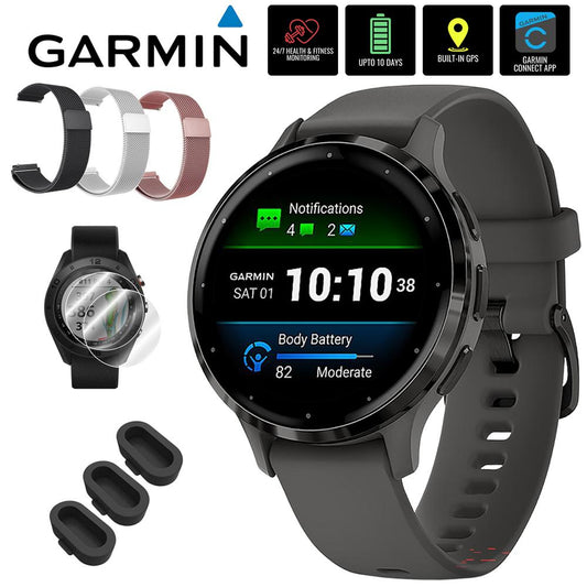 Garmin Venu 3S Health Fitness GPS Smartwatch Steel Bezel (41mm) w/ Accessories Bundle