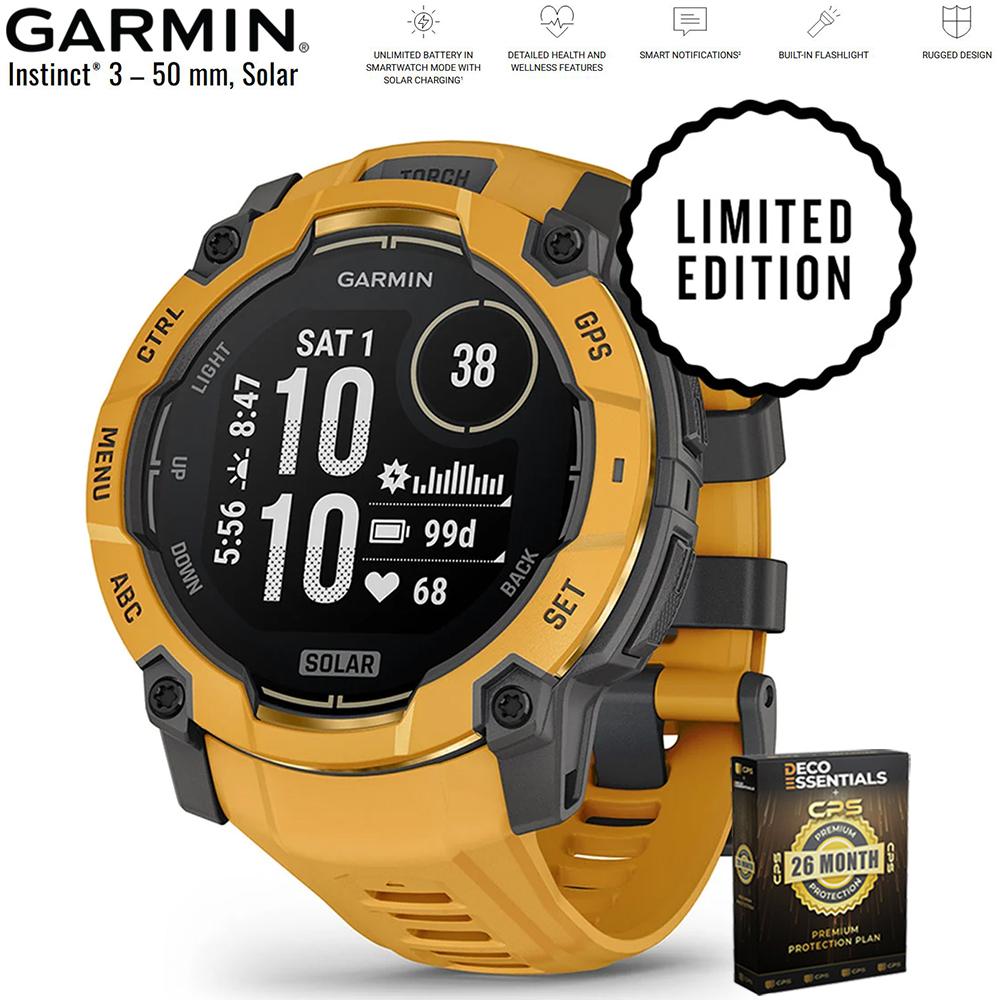 Garmin Instinct 3 - 50 mm GPS Smartwatch SOLAR Sunburst with 26 Month Protection