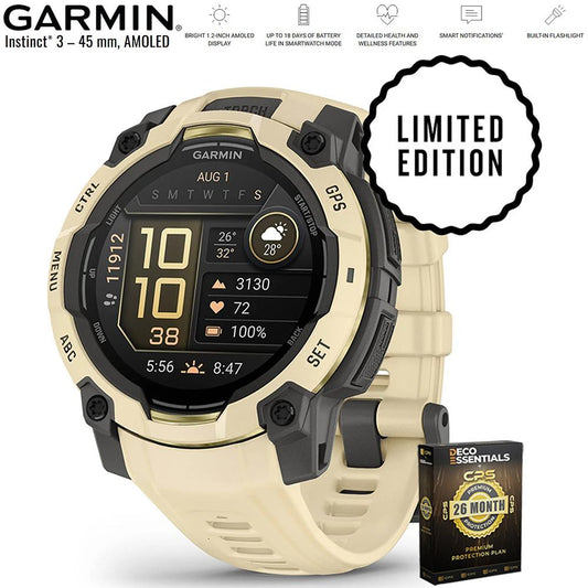 Garmin Instinct 3 - 45 mm GPS Smartwatch AMOLED Citrine with 26 Month Protection
