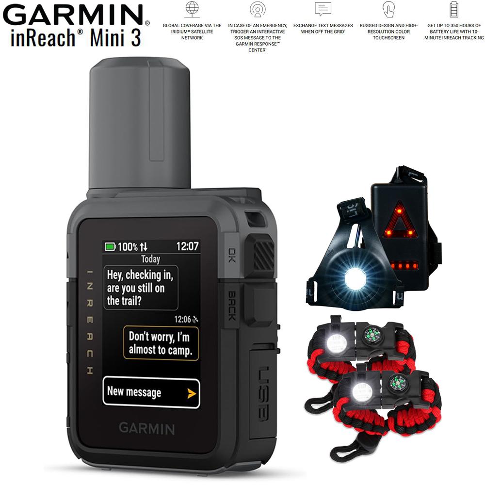 Garmin inReach Mini 3 Compact SOS Satellite Communicator + Safety Light Bundle