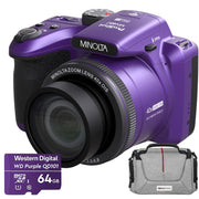 Minolta 20 MP / 1080P FHD Bridge Camera w/ 40x Zoom (Purple) + Bag and 64GB Card