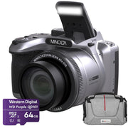 Minolta 20 MP / 1080P FHD Bridge Camera w/ 40x Zoom (Silver) + Bag and 64GB Card