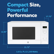 GE 1.6 Cu. Ft. 1,150-watt Countertop Microwave Oven, White