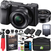 Sony a6400 4K Mirrorless Camera ILCE-6400L/B 16-50mm Lens Kit + Flash & Case Bundle
