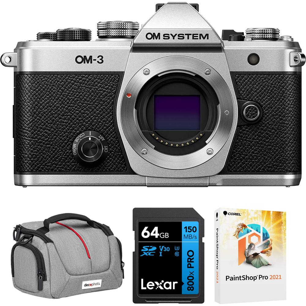 OM SYSTEM Olympus OM-3 Mirrorless Micro Four Thirds Lens System Camera + 64GB Bundle