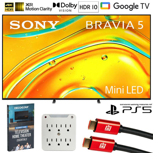 Sony BRAVIA 5 85" Mini LED 4K HDR Google TV (2025) w/ Deco Gear Home Theater Guide