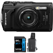 OM Systems Tough TG-7 12MP 4K Underwater Digital Camera, Black Adventure 64GB Card Bundle