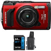 OM SYSTEM Tough TG-7 12MP 4K Underwater Digital Camera (Red) Adventure 64GB Card Bundle