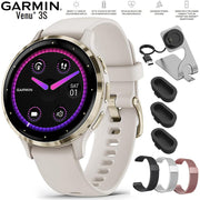 Garmin Venu 3S Health Fitness GPS Smartwatch Gold with Ivory Case + Bands Bundle