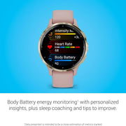 Garmin Venu 3S Health Fitness GPS Smartwatch Gold with Rose Case + Bands Bundle